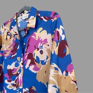 SEZANE Blue & Purple Floral Printed Lightweight Cotton Button Down Pierro Shirt